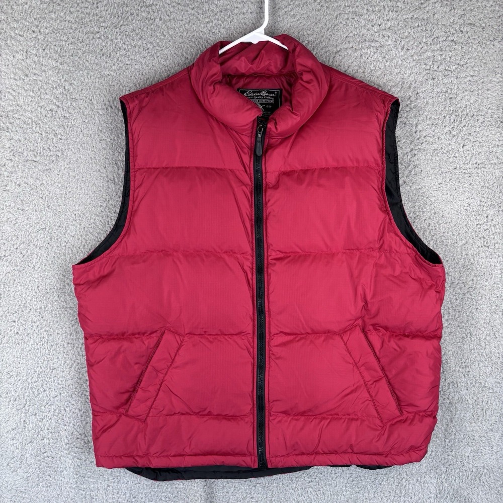Vintage Eddie Bauer Goose Down Puffer Vest Men's Large Red Full Zip Outdoor